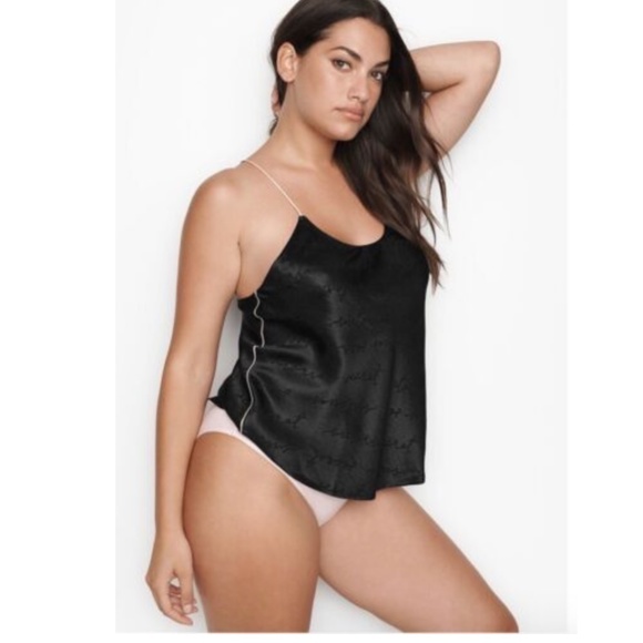 NWT VICTORIA'S SECRET Satin Racerback Script Logo Cami Camisole Top Black - Picture 1 of 3